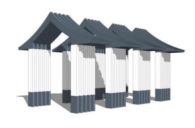 Sketchup素材模型|新中式廊架，景观素材组件-BIM建筑网