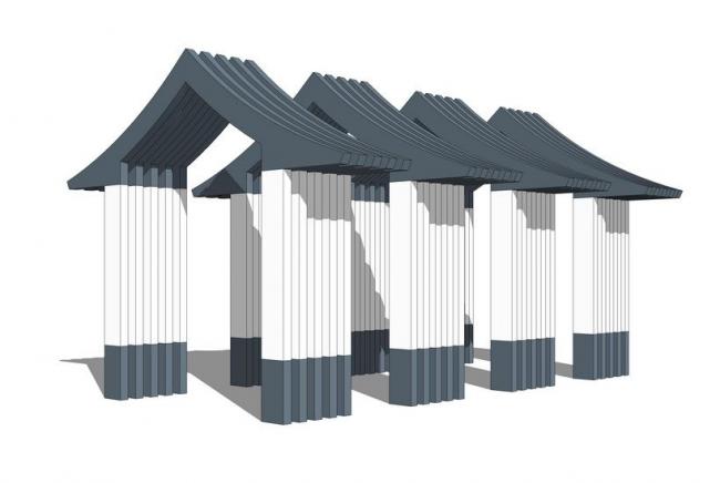 Sketchup素材模型|新中式廊架，景观素材组件