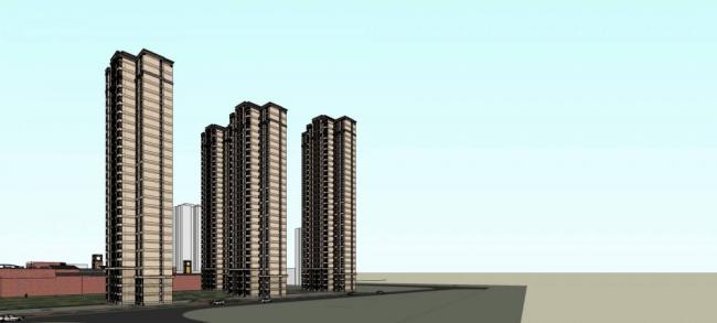 Sketchup住宅模型|高层住宅小区，简欧风格，居住建筑，商场，商业裙房