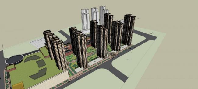 Sketchup住宅模型|高层住宅小区，简欧风格，居住建筑，商场，商业裙房