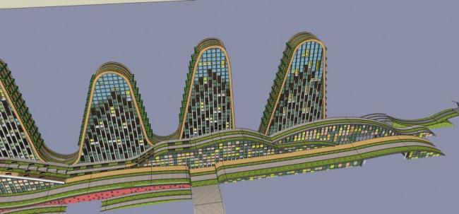 Sketchup办公模型|高层酒店办公，写字楼，商场，商业裙房，现代风格，生态办公楼，异形