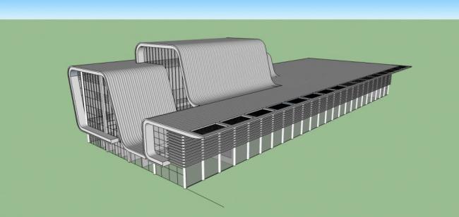 Sketchup车站路桥|多层火车站,，交通建筑，现代风格