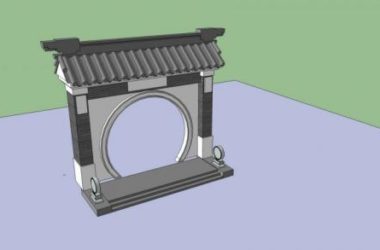 Sketchup素材模型|建筑构件，庭院大门，中式风格-BIM建筑网