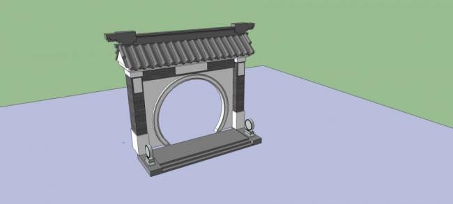 Sketchup素材模型|建筑构件，庭院大门，中式风格