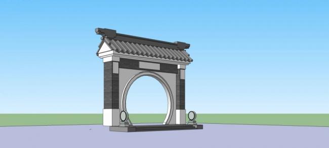Sketchup素材模型|建筑构件，庭院大门，中式风格