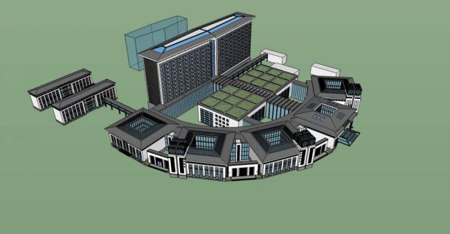 Sketchup医院模型|小高层医院，医疗建筑，新中式风格