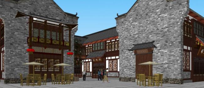 Sketchup商业模型|多层商业街，商场，中式风格