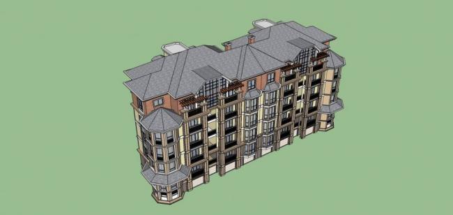 Sketchup住宅模型|多层住宅，花园洋房，欧式，古典风格，居住建筑