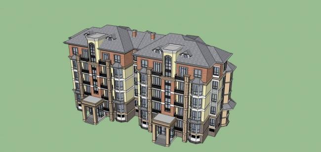 Sketchup住宅模型|多层住宅，花园洋房，欧式，古典风格，居住建筑
