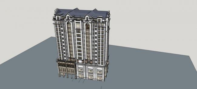 Sketchup住宅模型|高层住宅楼，民国风格，中式风格，居住建筑