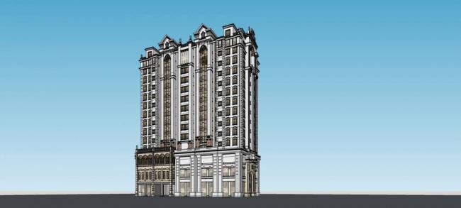 Sketchup住宅模型|高层住宅楼，民国风格，中式风格，居住建筑