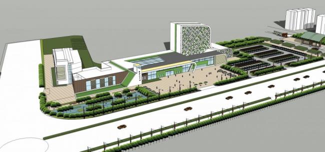 Sketchup车站路桥|多层汽车站，高层办公楼，酒店，交通建筑，现代风格