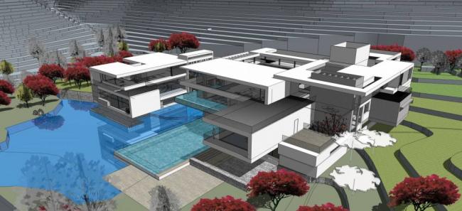 Sketchup商业模型|多层会所，度假村，景观，水坝，商业建筑，现代风格