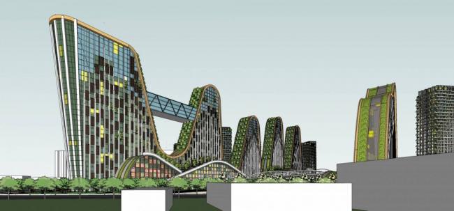 Sketchup住宅模型|高层住宅，居住建筑，商场，商业裙房，现代风格，生态小区，异形