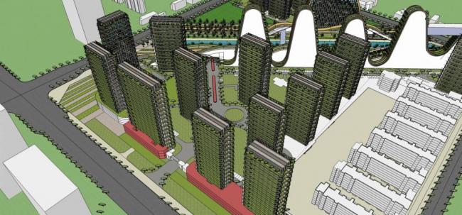 Sketchup住宅模型|高层住宅，居住建筑，商场，商业裙房，现代风格，生态小区，异形