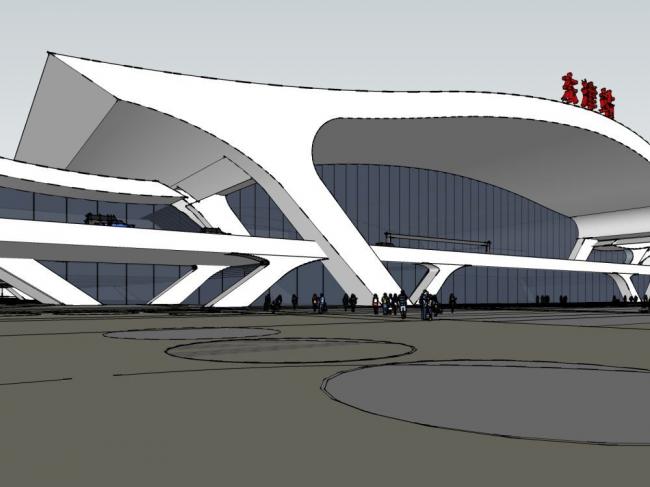 Sketchup车站路桥|多层高铁站，交通建筑，市政设施，现代风格