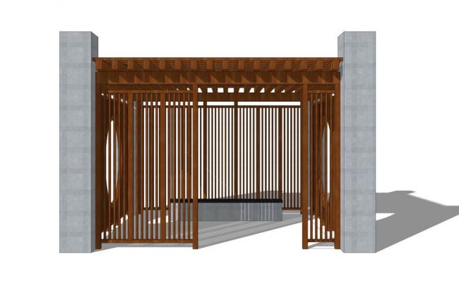 Sketchup小品模型|廊架，新中式风格，新东方禅意亭子