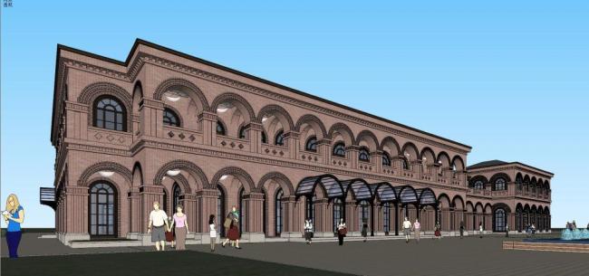 Sketchup商业模型|多层售楼处，商业建筑，古典风格