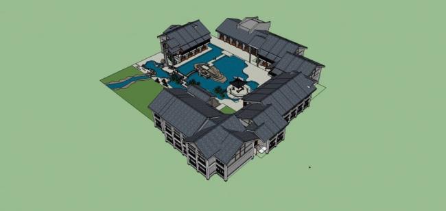 Sketchup商业模型|商业建筑，徽派，多层商业楼，景观，亭子