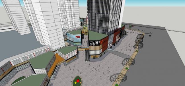 Sketchup综合体模型|高层商业综合体，酒店办公，商业裙房，现代风格