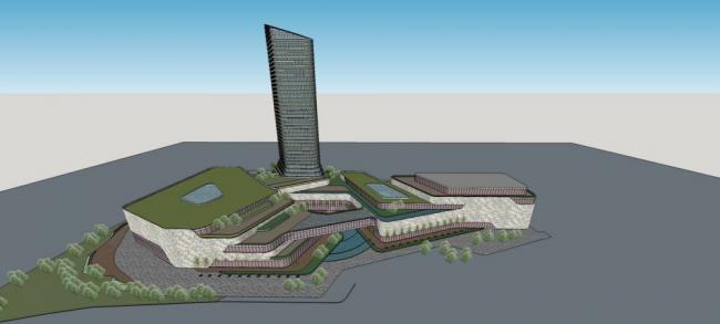 Sketchup综合体模型|超高层酒店办公，商业建筑，商业裙房，现代风格