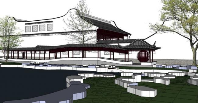 Sketchup住宅模型|园林建筑，中式风格，景观，亭子，多层阁楼