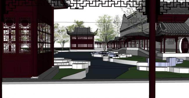 Sketchup住宅模型|园林建筑，中式风格，景观，亭子，多层阁楼