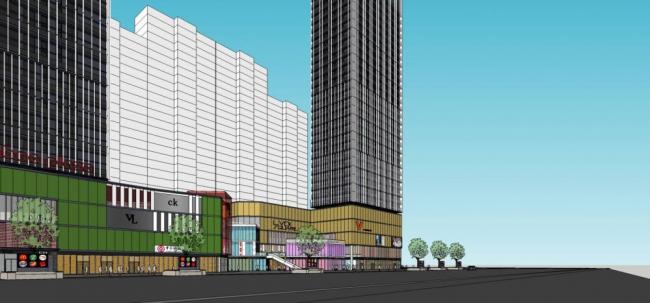 Sketchup综合体模型|高层酒店办公，商场，商业裙房，现代风格，商业综合体