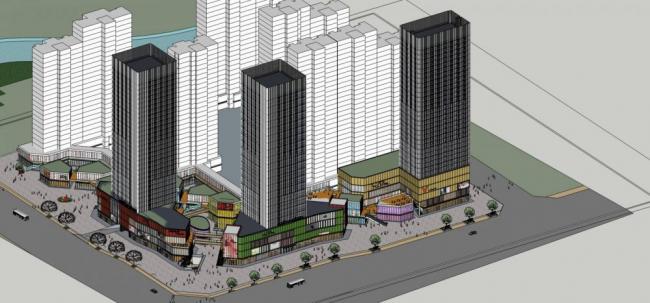 Sketchup综合体模型|高层酒店办公，商场，商业裙房，现代风格，商业综合体