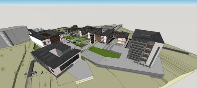 Sketchup学校模型|昆明工业职业技术学院，多层学校，新中式风格，教育建筑