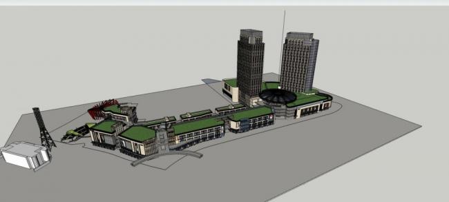 Sketchup综合体模型|金科·金街，高层酒店办公，商场，多层商业裙房，简欧风格