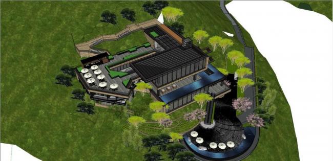 Sketchup商业模型|多层山地会所，商业建筑，现代风格