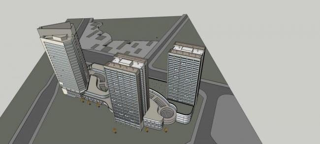 Sketchup综合体模型|高层商业综合体，现代风格，酒店办公，商业裙房