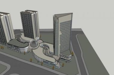 Sketchup综合体模型|高层商业综合体，现代风格，酒店办公，商业裙房-BIM建筑网