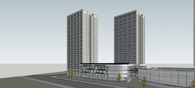 Sketchup综合体模型|高层商业综合体，现代风格，酒店办公，商业裙房