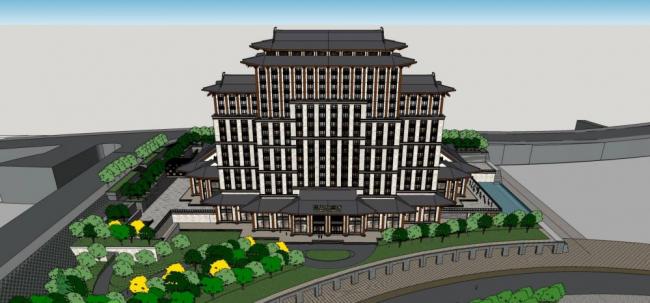 Sketchup酒店模型|南湖德胜和酒店，办公，高层，中式风格