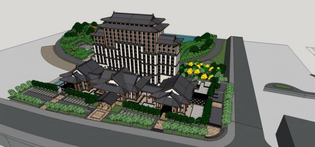 Sketchup酒店模型|南湖德胜和酒店，办公，高层，中式风格