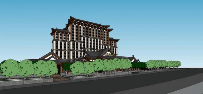 Sketchup酒店模型|南湖德胜和酒店，办公，高层，中式风格