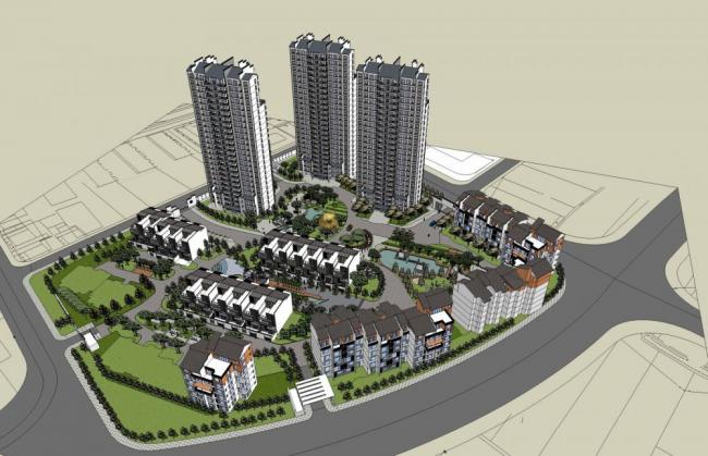 Sketchup住宅模型|高层住宅小区，居住建筑，联排别墅，花园洋房，公寓，中式风格