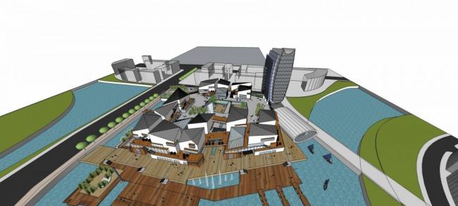 Sketchup商业模型|高层酒店办公，商场，多层商业裙房，现代风格，综合商业街