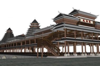 Sketchup车站路桥|风雨桥，土家风格，中式风格-BIM建筑网