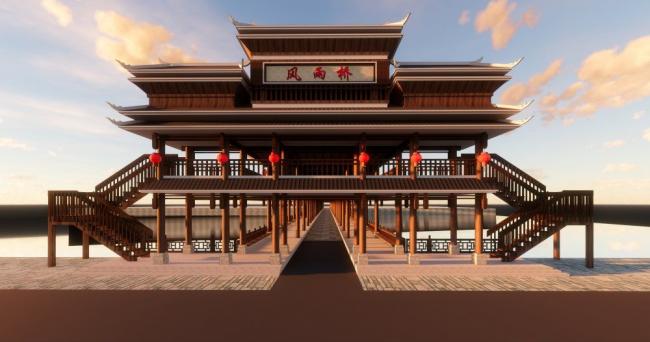 Sketchup车站路桥|风雨桥，土家风格，中式风格