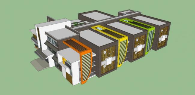 Sketchup学校模型|多层幼儿园，现代风格，教育建筑