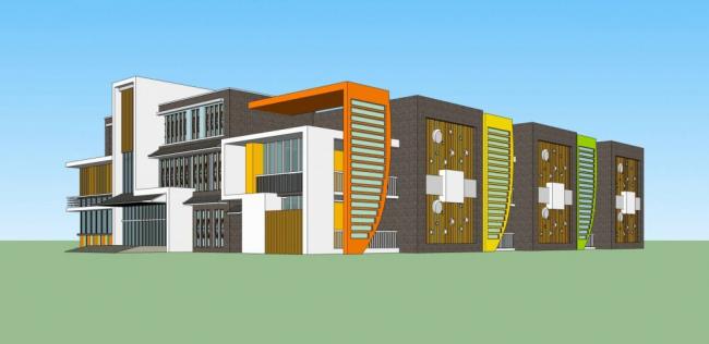 Sketchup学校模型|多层幼儿园，现代风格，教育建筑
