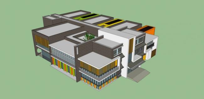 Sketchup学校模型|多层幼儿园，现代风格，教育建筑