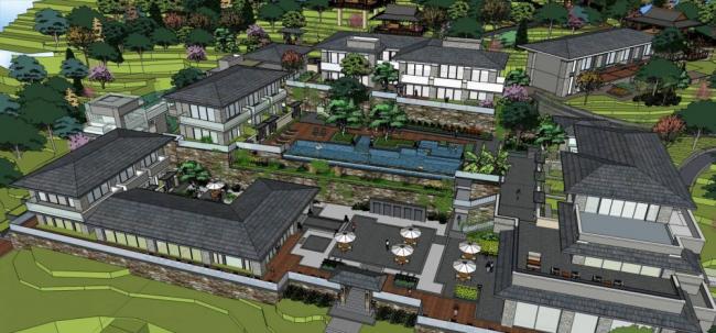 Sketchup酒店模型|万山酒店，多层度假酒店，东南亚风格