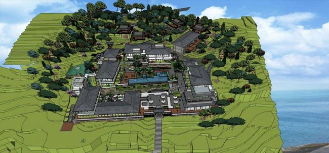 Sketchup酒店模型|万山酒店，多层度假酒店，东南亚风格