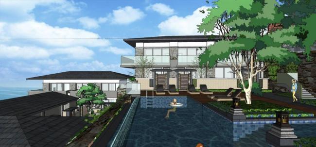 Sketchup酒店模型|万山酒店，多层度假酒店，东南亚风格