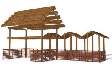 Sketchup素材模型|廊架，新中式风格-BIM建筑网