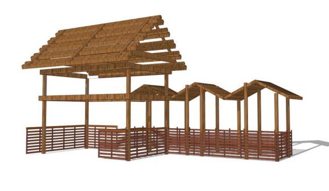 Sketchup素材模型|廊架，新中式风格